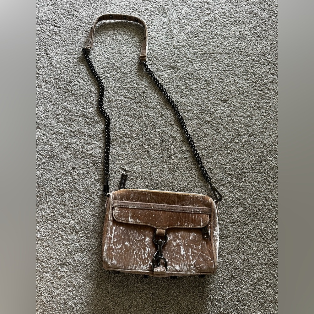 Rebecca Minkoff Taupe Crushed Velvet Crossbody Bag